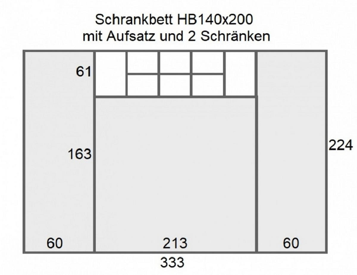 SCHRANKBETT Wandbett horizontal HB 140x200 mit 2 Schränken & Aufsatz - 4-teilig - Weiß - Weiß, Holzwerkstoff (140/200cm) - QMM TraumMöbel