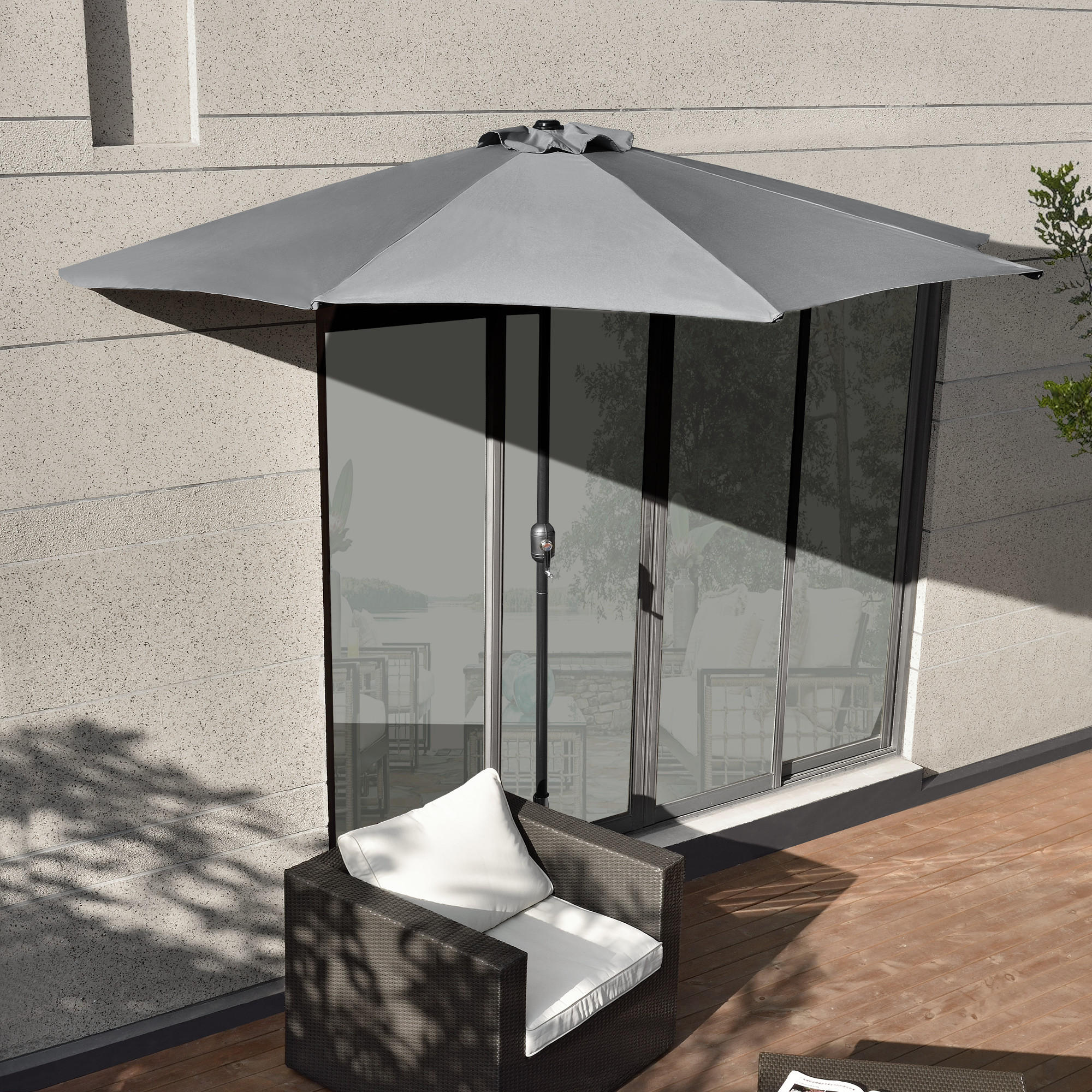 HALB-SONNENSCHIRM Eger - Grau, Textil/Metall (300/150cm) - casa.pro