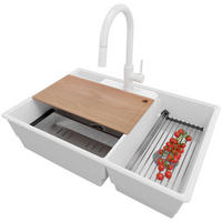 GRANITSPÜLE Paris, 2-er set Weiß 78/53 cm 2 Becken + Küchenarmatur 40/20 cm + Ablauf-Set + Küchenzubehörset ab 80er Unterschrank - Chromfarben/Edelstahlfarben, Kunststoff (78/20/53cm) - Primagran