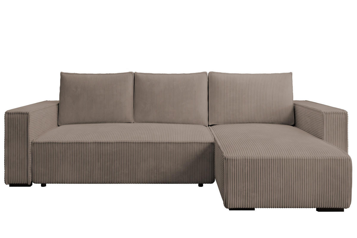 ECKSOFA CUDDY L, Eckcouch in L-Form mit Schlaffunktion und Bettkasten, Farbe: Braun, Cordstoff, Ottomane Rechts - Braun, Textil (240/140cm) - Storez24