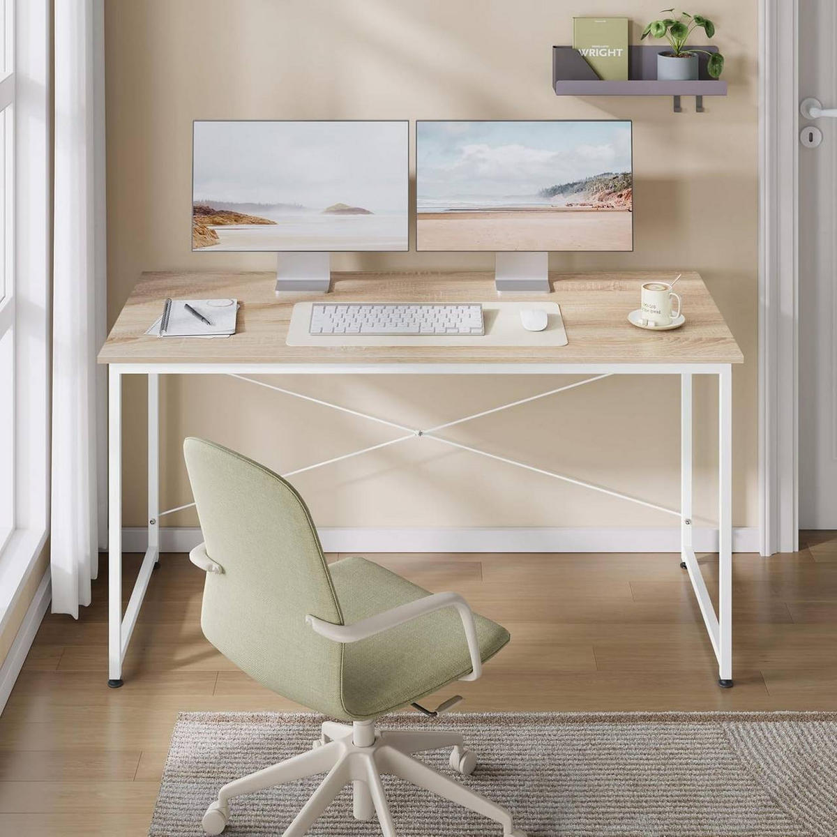 SCHREIBTISCH mit Metallgestell, 140x60x75 cm, Helle Eiche - Eichefarben/Schwarz, Holzwerkstoff/Metall (60/140/75cm) - Woltu