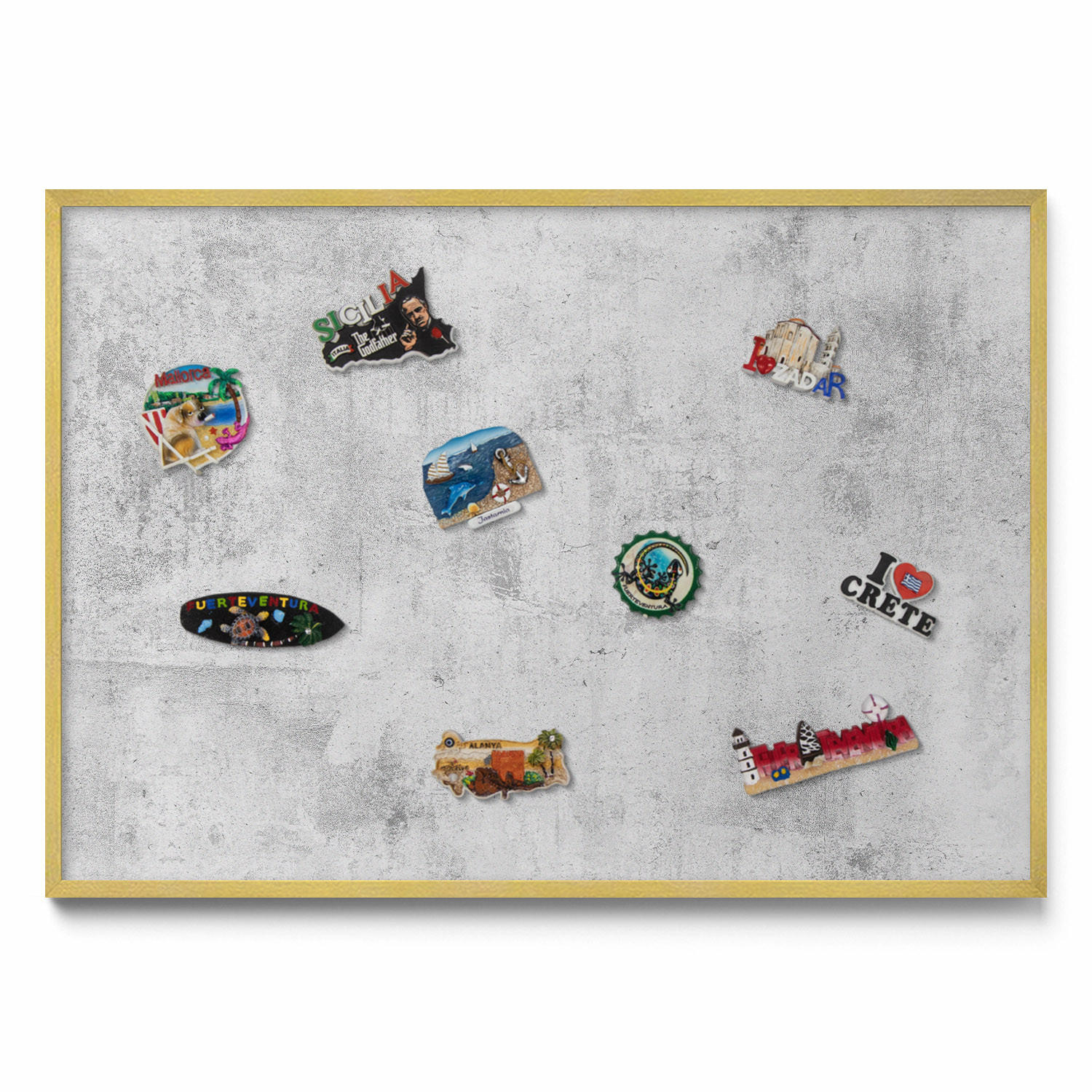 MAGNETTAFEL 100x70 cm Goldener Rahmen Abgenutzte Betonstruktur - Grau, Metall (100/70/0.4cm) - TULUP