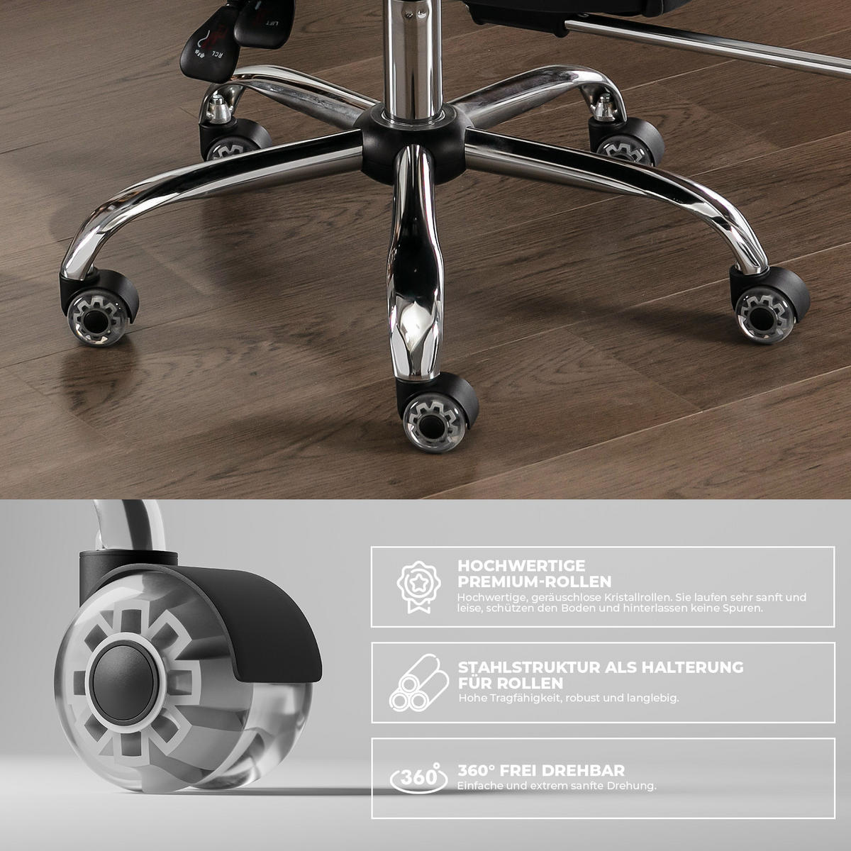 CHEFSESSEL DE-40977 mit doppelt verstellbarer Lendenwirbelstütze Schwarz - Schwarz, Metall (65/120/48cm) - ComfortXL
