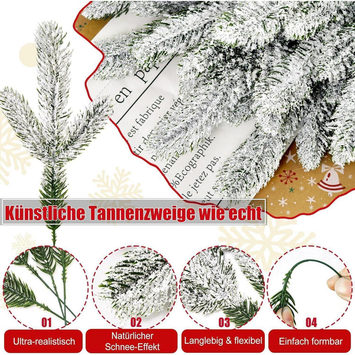 KÜNSTLICHE Tannenzweige 40 Stück mit Schnee 27 cm - Multicolor, Kunststoff (26cm)