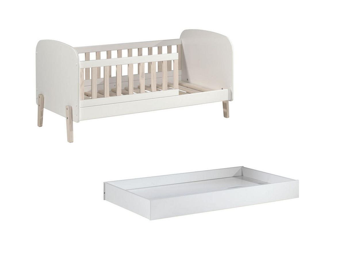 BABYBETT Karilynn 147x68x77 aus MDF+Massivholz in Weiß - Hellbraun/Weiß, Holzwerkstoff (70/140cm) - 58aufmkessel