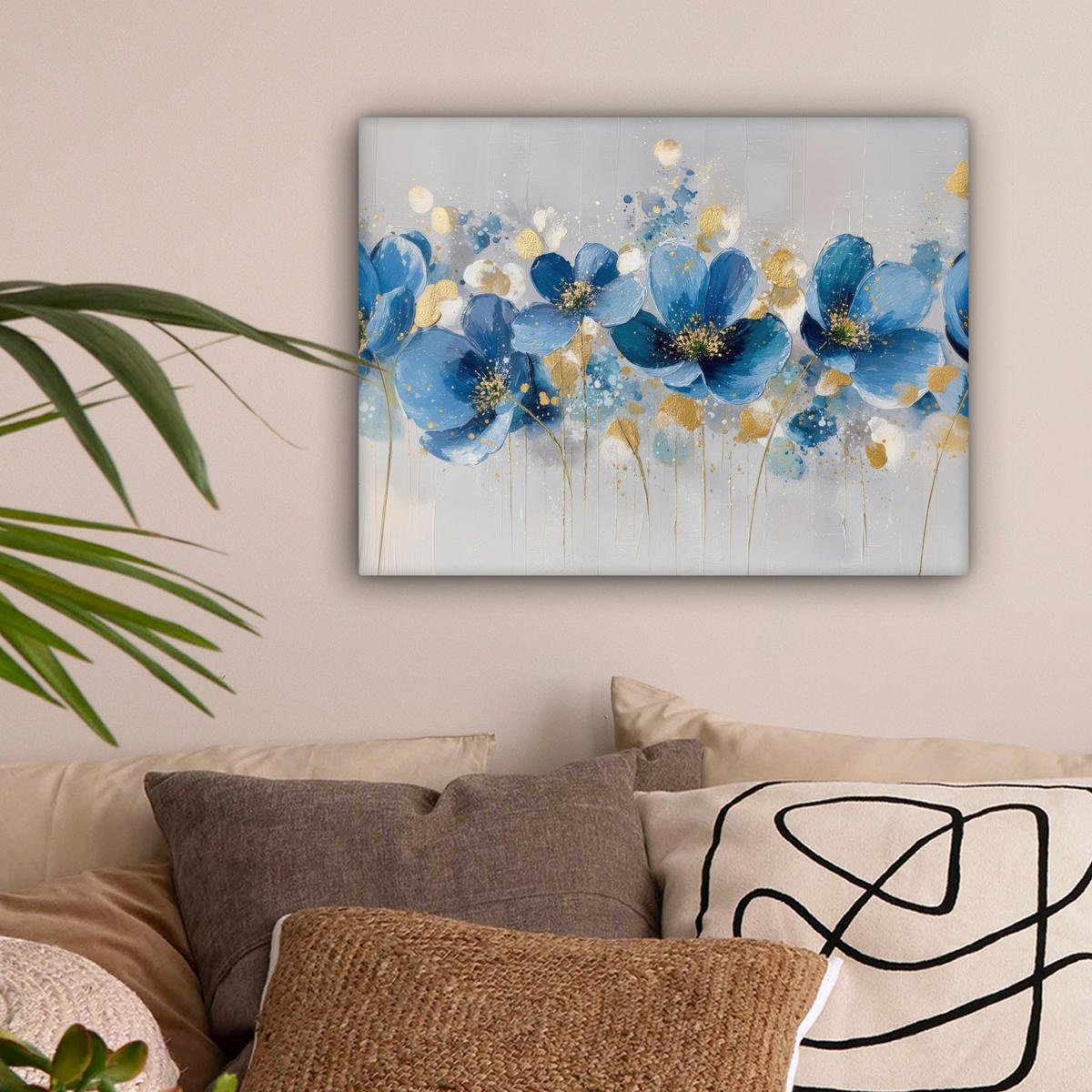 LEINWANDBILD Blumen - Blau - Abstrakt Wandbild 40x30 cm - Hellgrau, Textil (40/30cm) - MuchoWow