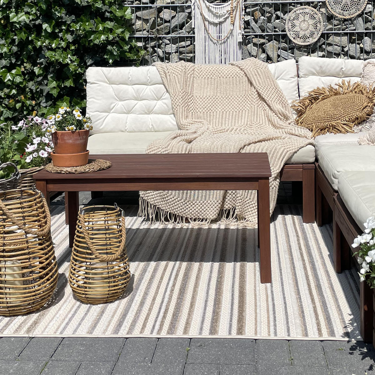 TEPPICH In-Outdoor Beige Abstract, Streifen - Kurzflor Rechteckig Creme - 140 x 200 cm - Beige/Braun, Textil (140/200cm) - Mazovia