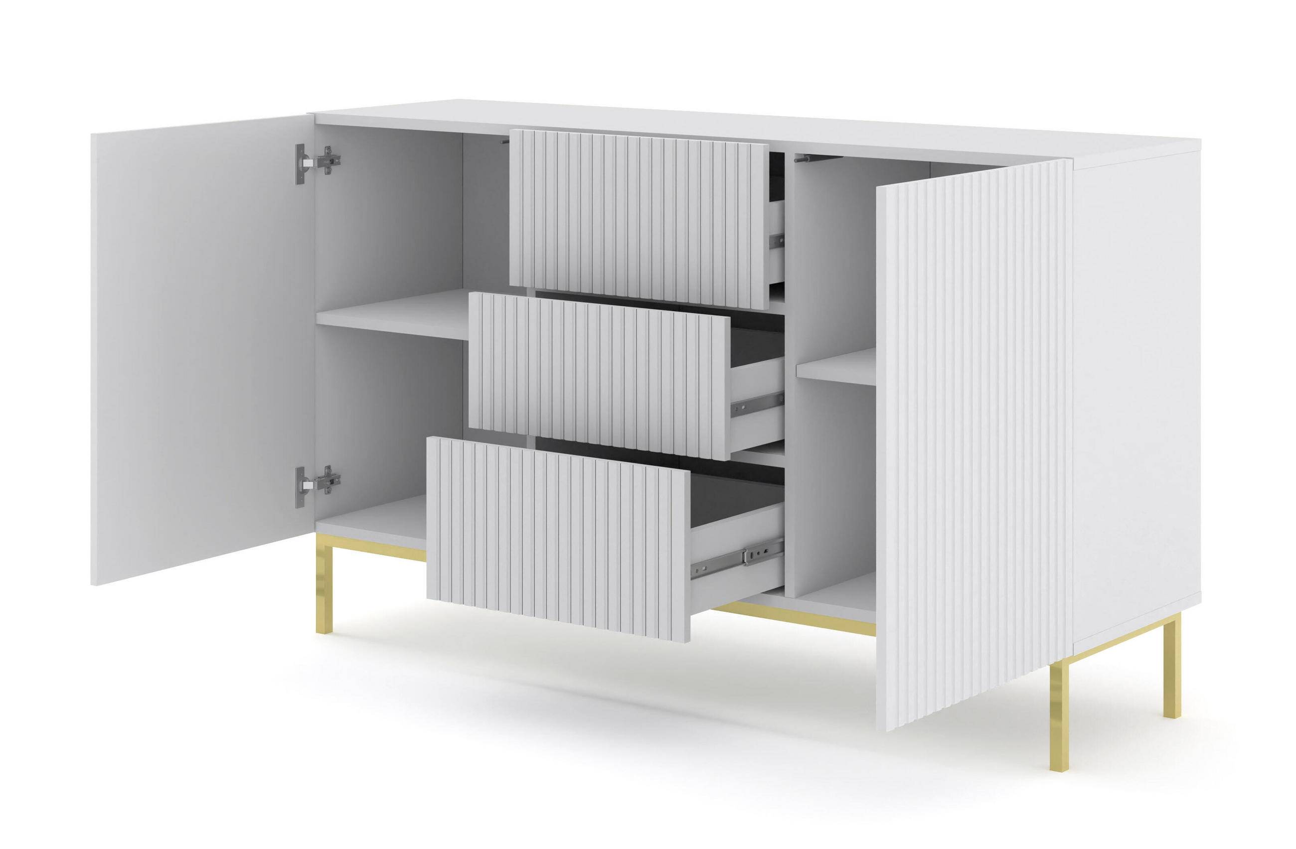 SIDEBOARD WEIß - Goldfarben/Weiß, Holzwerkstoff (150/89/42cm) - FURNLUX