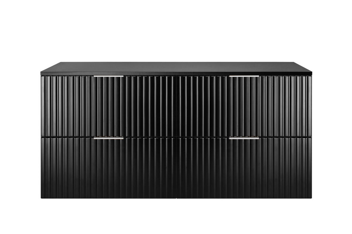 WASCHBECKUNTERSCHRANK, Mattschwarz, 120 (2 x 60) x 57 x 46 cm, silberner Griff + Arbeitsplatte - Silberfarben/Schwarz, Holzwerkstoff (120/57/46cm) - 3XE LIVING