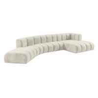ECKSOFA Modulares In L-Form, Velvet-Stoff Riviera, Ecru, Rechts, GRAND Round - Creme, Holz (445/179cm) - Kaiser Möbel