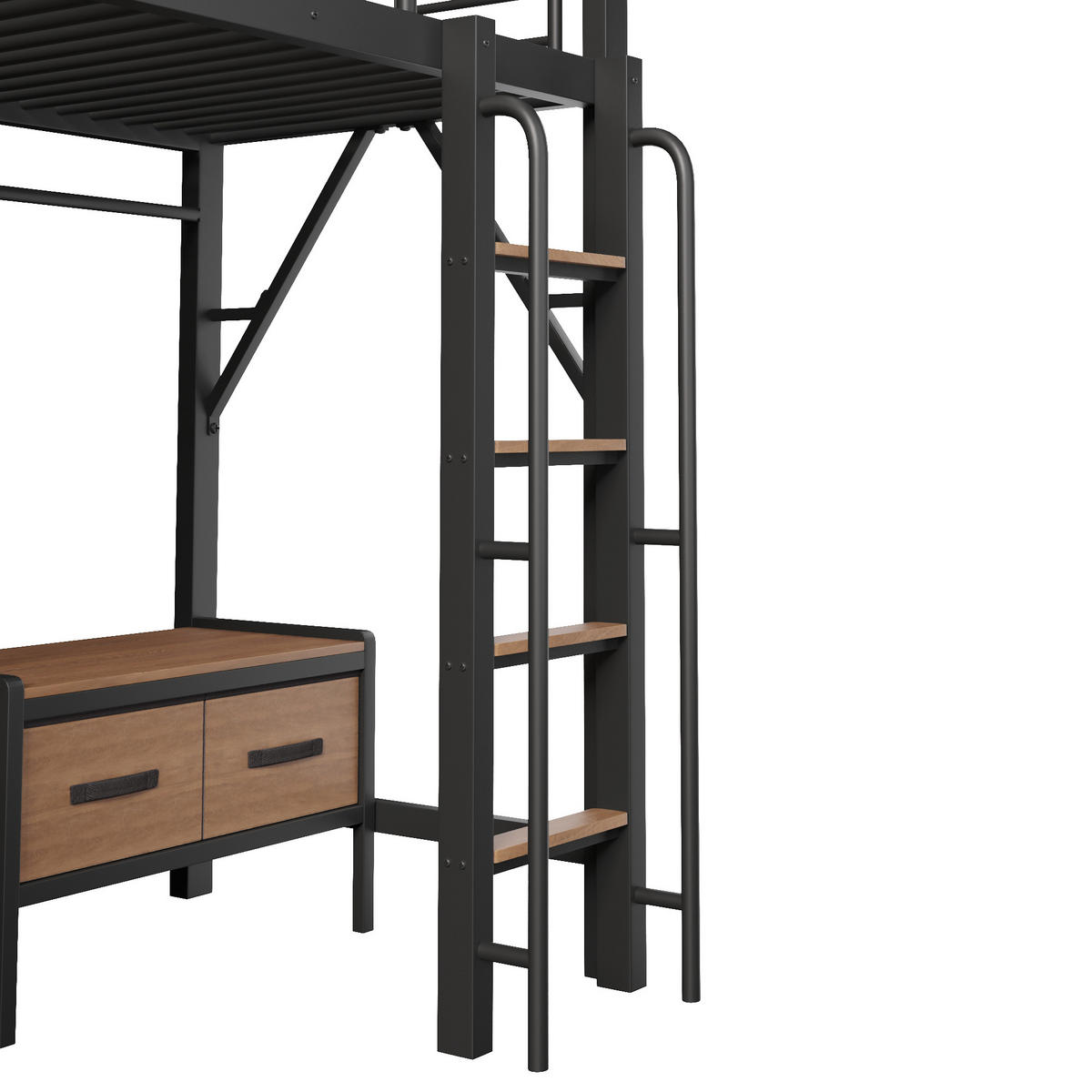 HOCHBETT 90/200 cm mit Eisenrahmen Schwarz, Schreibtisch, Lochwand und LED-Licht - Schwarz, Metall