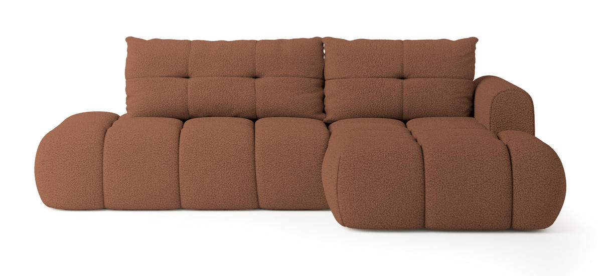 ECKSOFA FLUMA R-S Kupferfarben Boucle-Stoff mit Schlaffunktion - Kupferfarben, Holz (274/165cm) - MASSENO