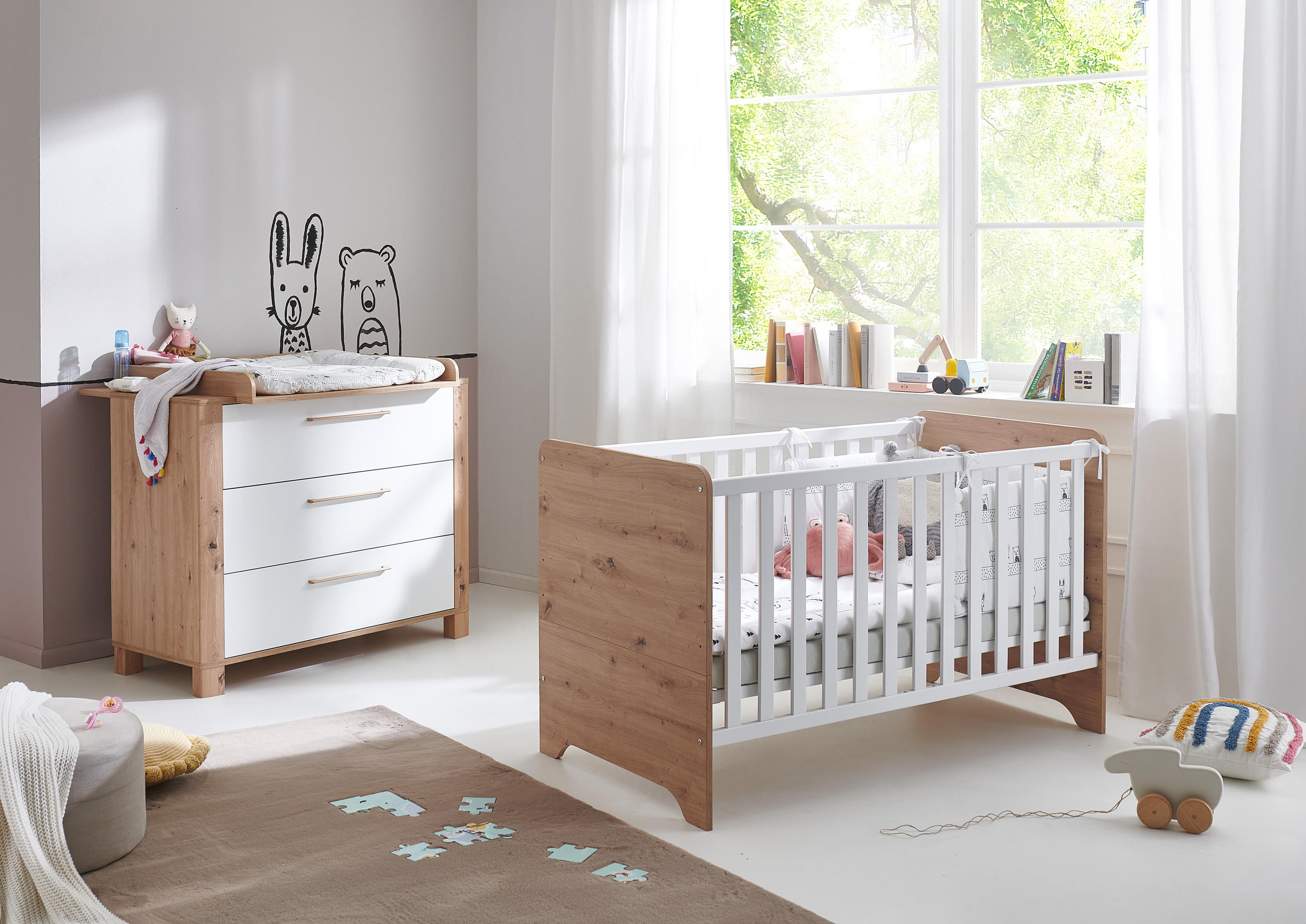 BABYZIMMER Set Marlon 2-tlg. - Eiche Artisan/Weiß, Holzwerkstoff (1/1/1cm) - arthur berndt