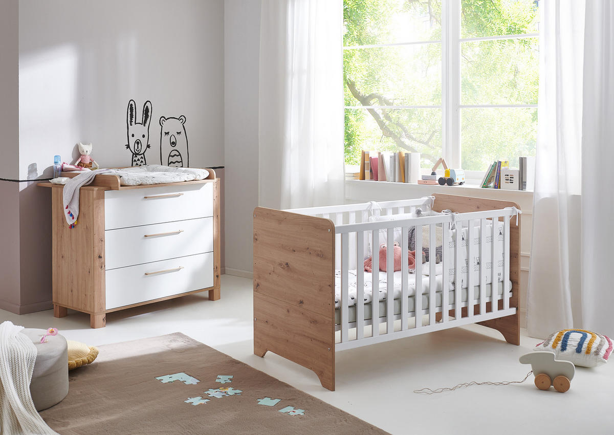 BABYZIMMER Set Marlon 2-tlg. - Eiche Artisan/Weiß, Holzwerkstoff (1/1/1cm) - arthur berndt