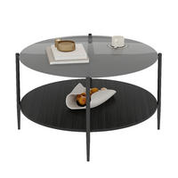 COUCHTISCH DE-37287 rund mit Glasplatte und zweistufigem Design Schwarz - Schwarz, Metall (82/82/45cm) - ComfortXL