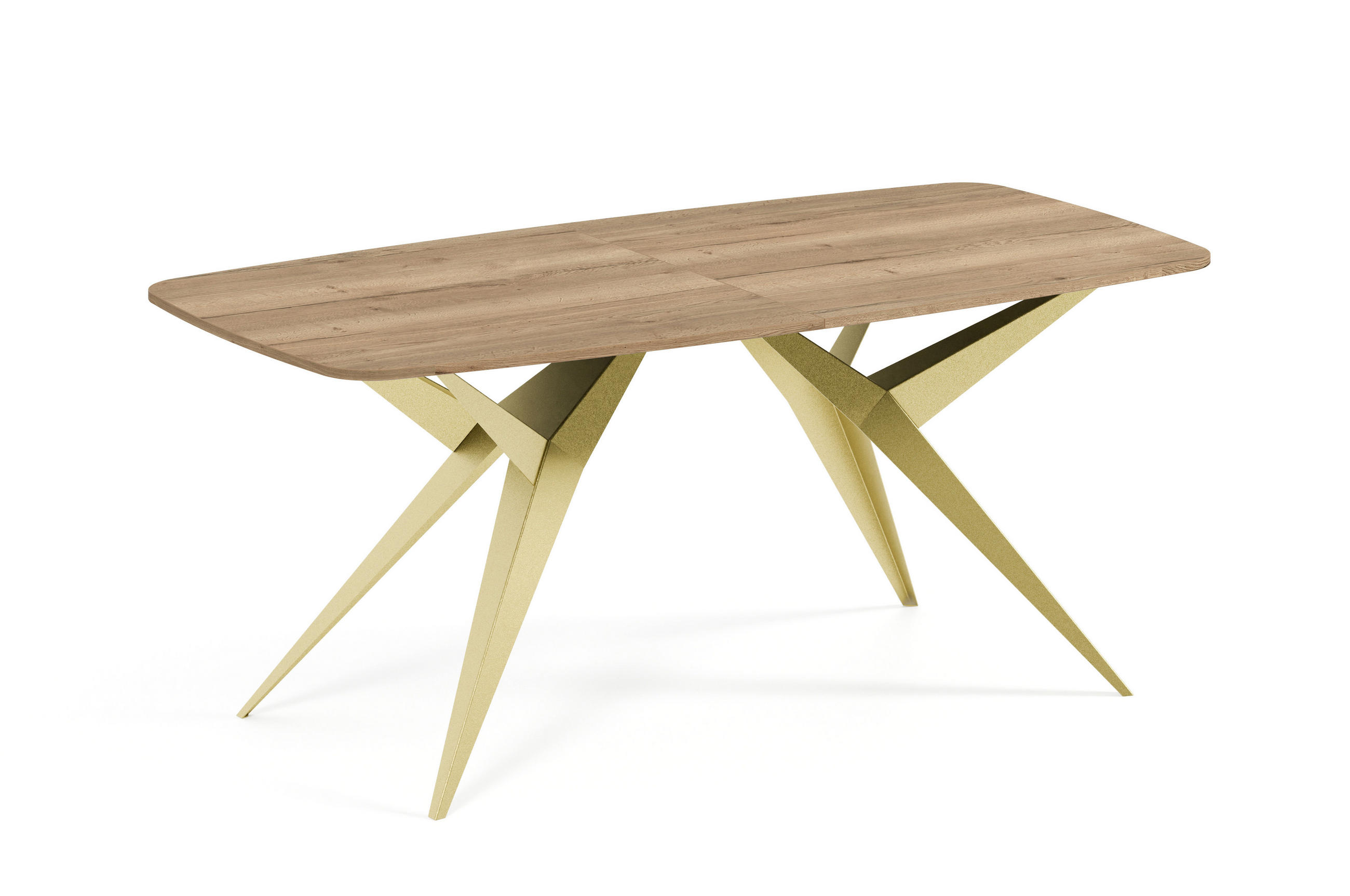 ESSTISCH AXIS - Hellbraun/Goldfarben, Holzwerkstoff/Metall (90/180/76cm) - Meblini