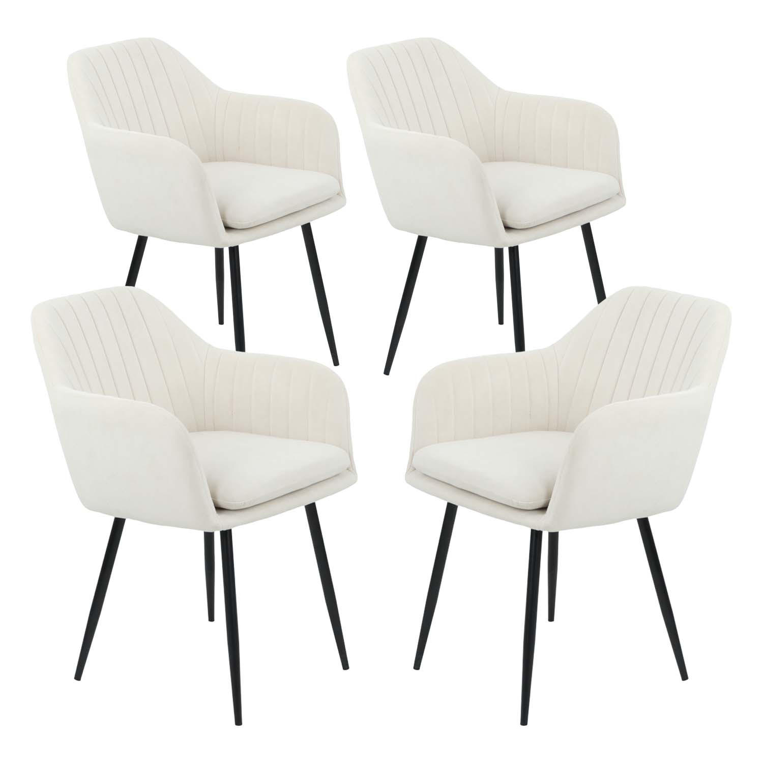 SESSELSTUHL-SET, 4 Stück - Lia - Samtvelour Creme - Creme/Schwarz, Textil/Metall (56/80/62cm) - Möbel Stellbrink