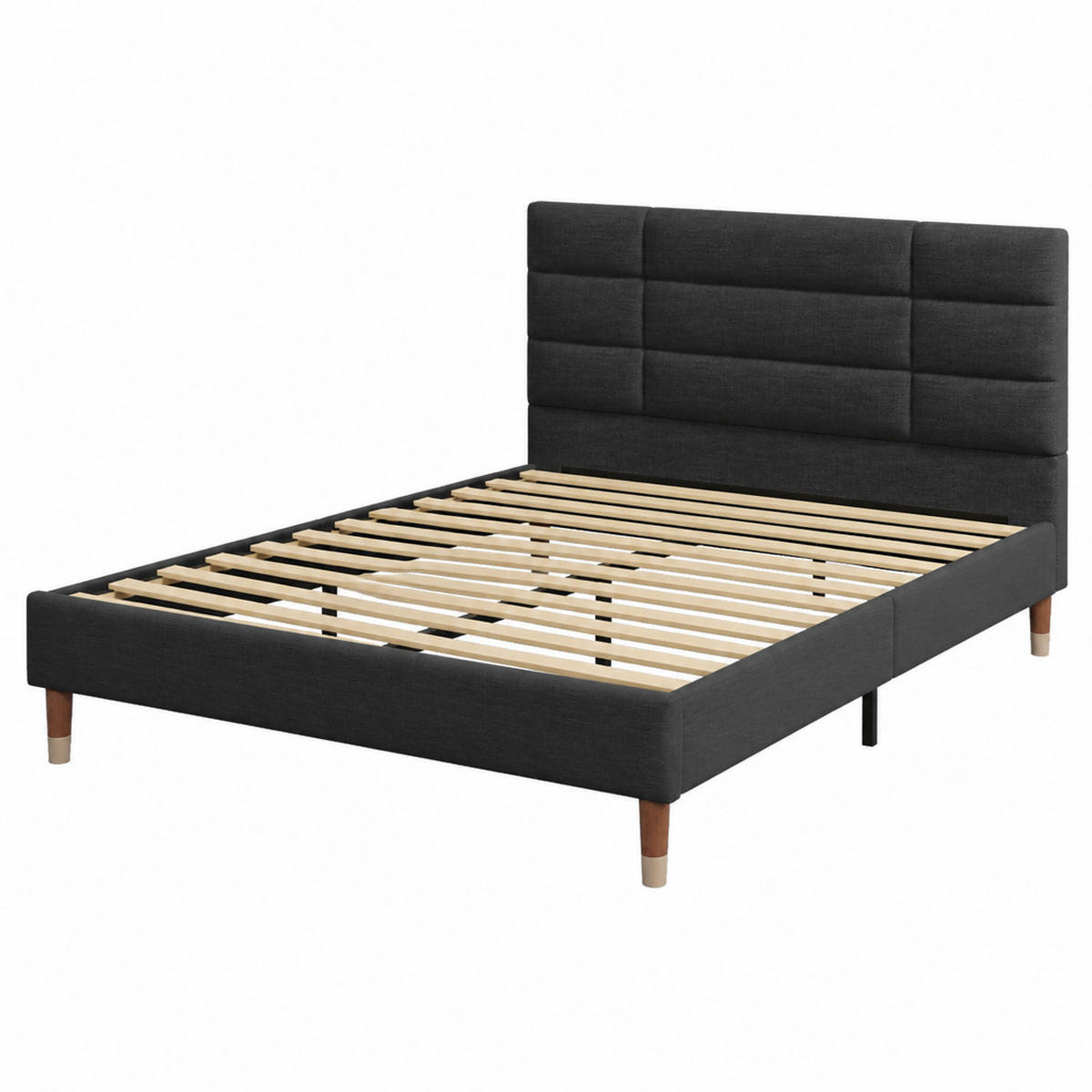 POLSTERBETT 140/200 cm DE-03872, mit Leinenbezug, Kopfteil und Stauraum, in Schwarz - Schwarz, Holz (140/200cm) - ComfortXL