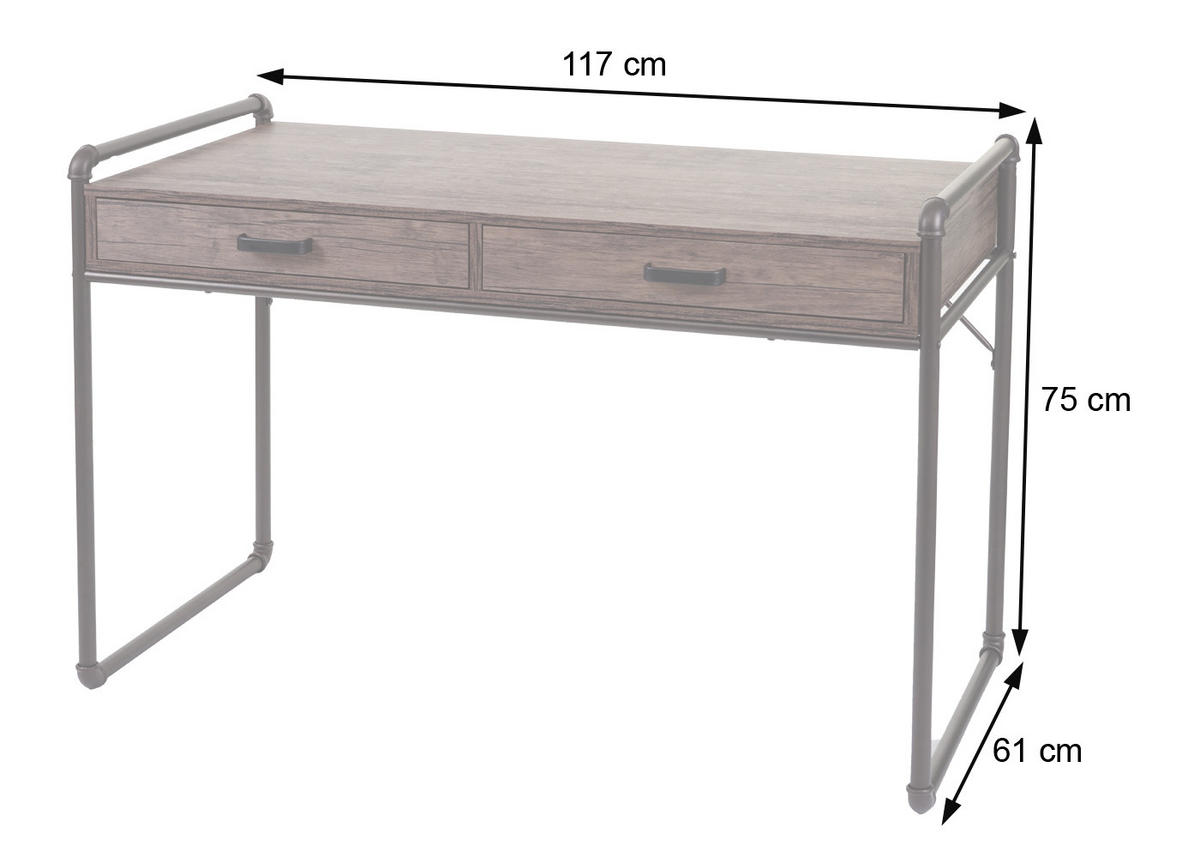 SCHREIBTISCH rechteck Wildeiche Dekor - Wildeiche, Metall (61/117/75cm) - MCW