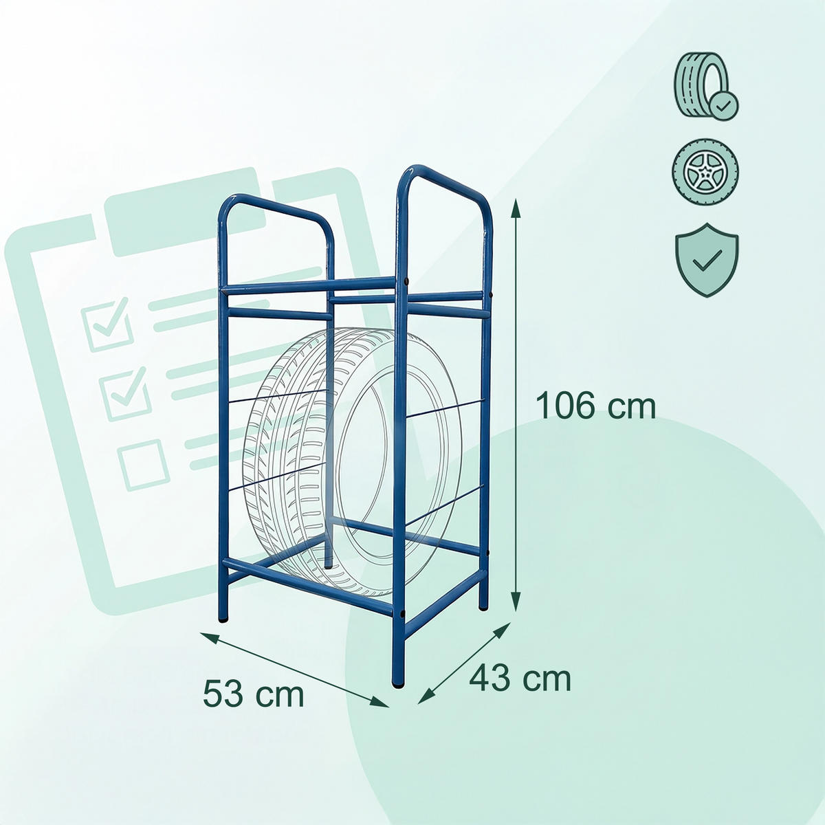 REGÁL na pneu - modrá, kov (53/106/46cm) - Relaxdays