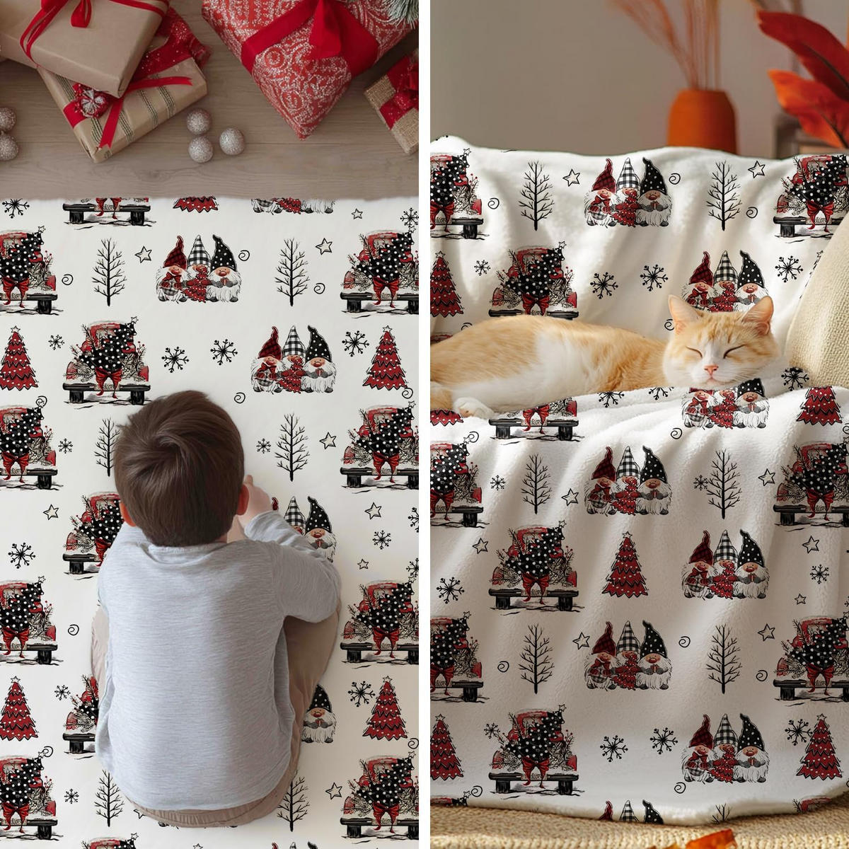 DECKE – Weihnachtsdecke – 150 x 100 cm – Weiß - Weiß, Textil (150/100cm)