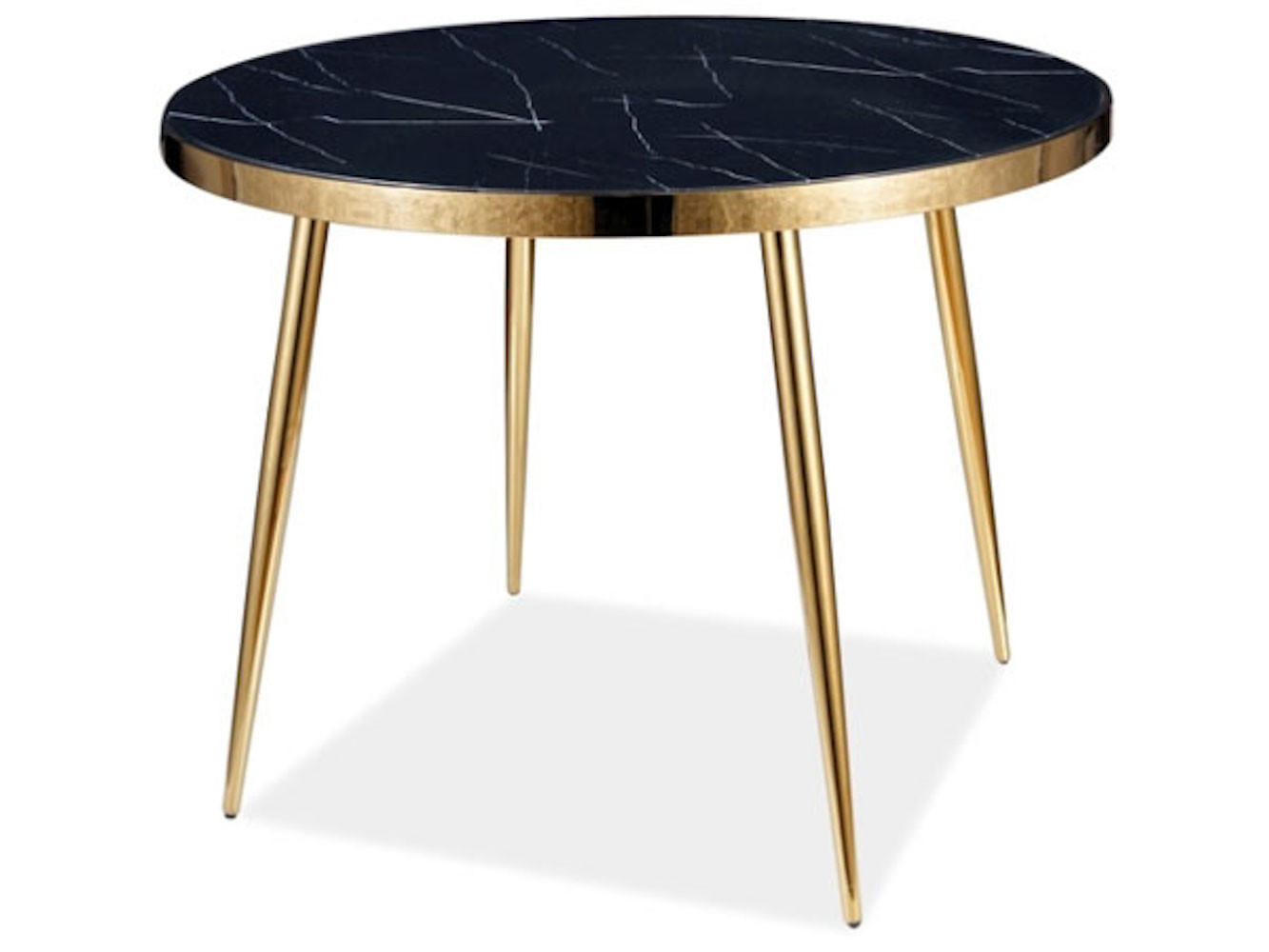 ESSTISCH Calvin Marmor schwarz / Gold 100 / 100 / 75cm - Goldfarben/Schwarz, Glas/Holz (100/100/75cm) - Feldmann-Wohnen