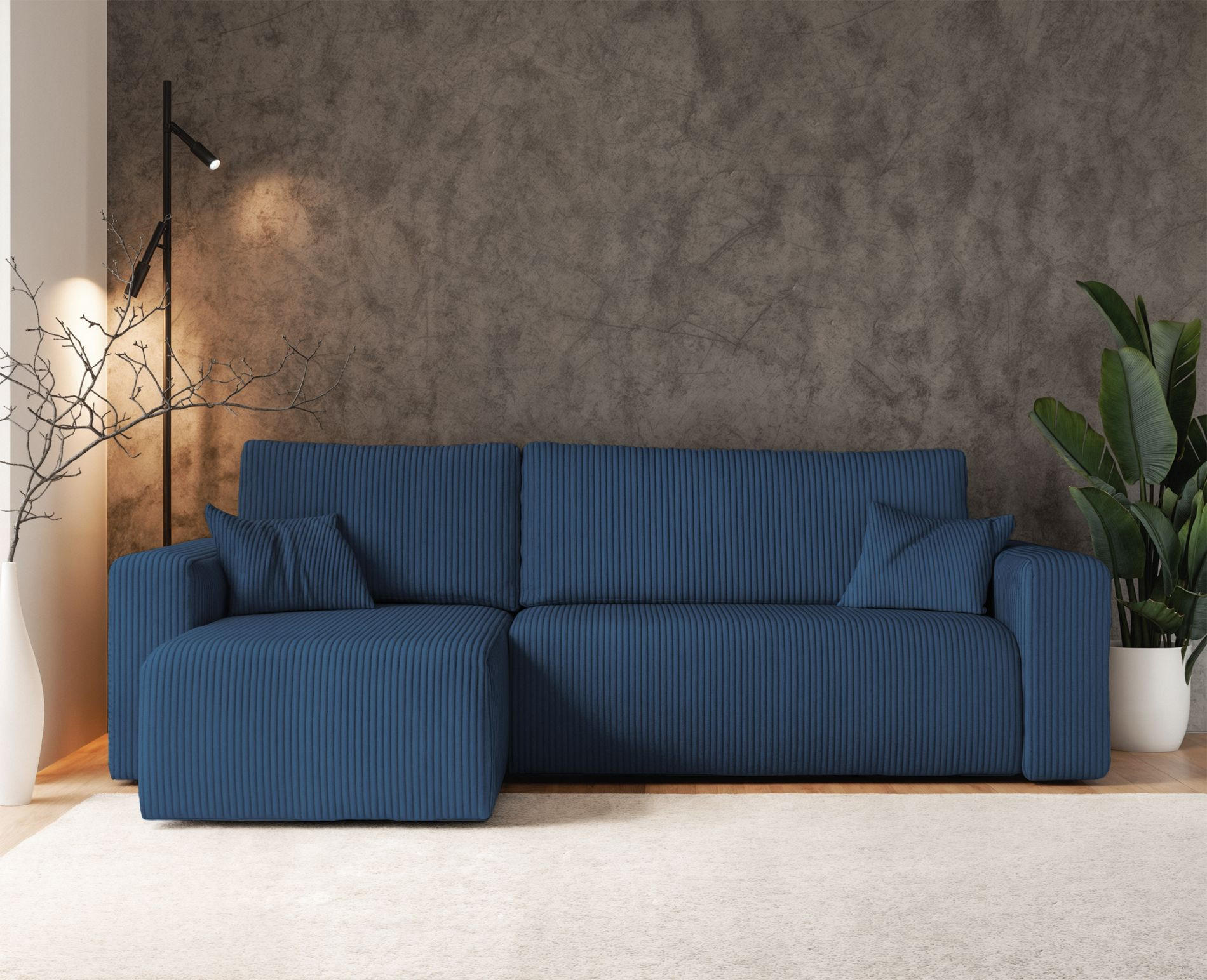 ECKSOFA Pianoni Marineblau Cordbezug - Schwarz/Dunkelblau, Kunststoff/Textil (244/140cm) - Selsey
