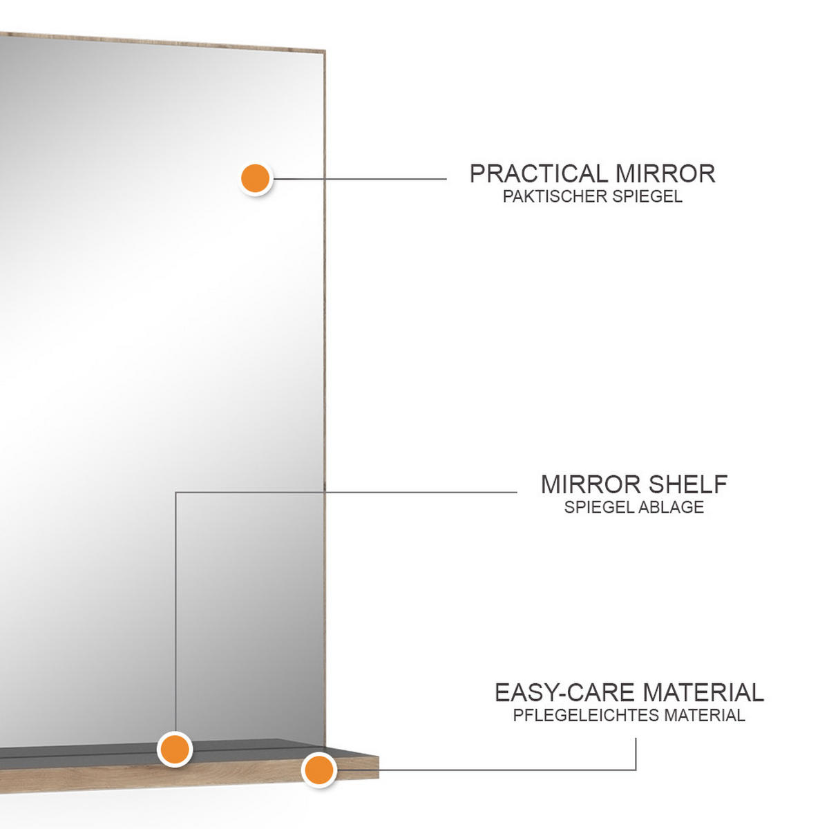BADEZIMMERSPIEGEL Niko Anthrazit 60 x 80 cm - Anthrazit, Holzwerkstoff (60/80/14.6cm) - Vicco