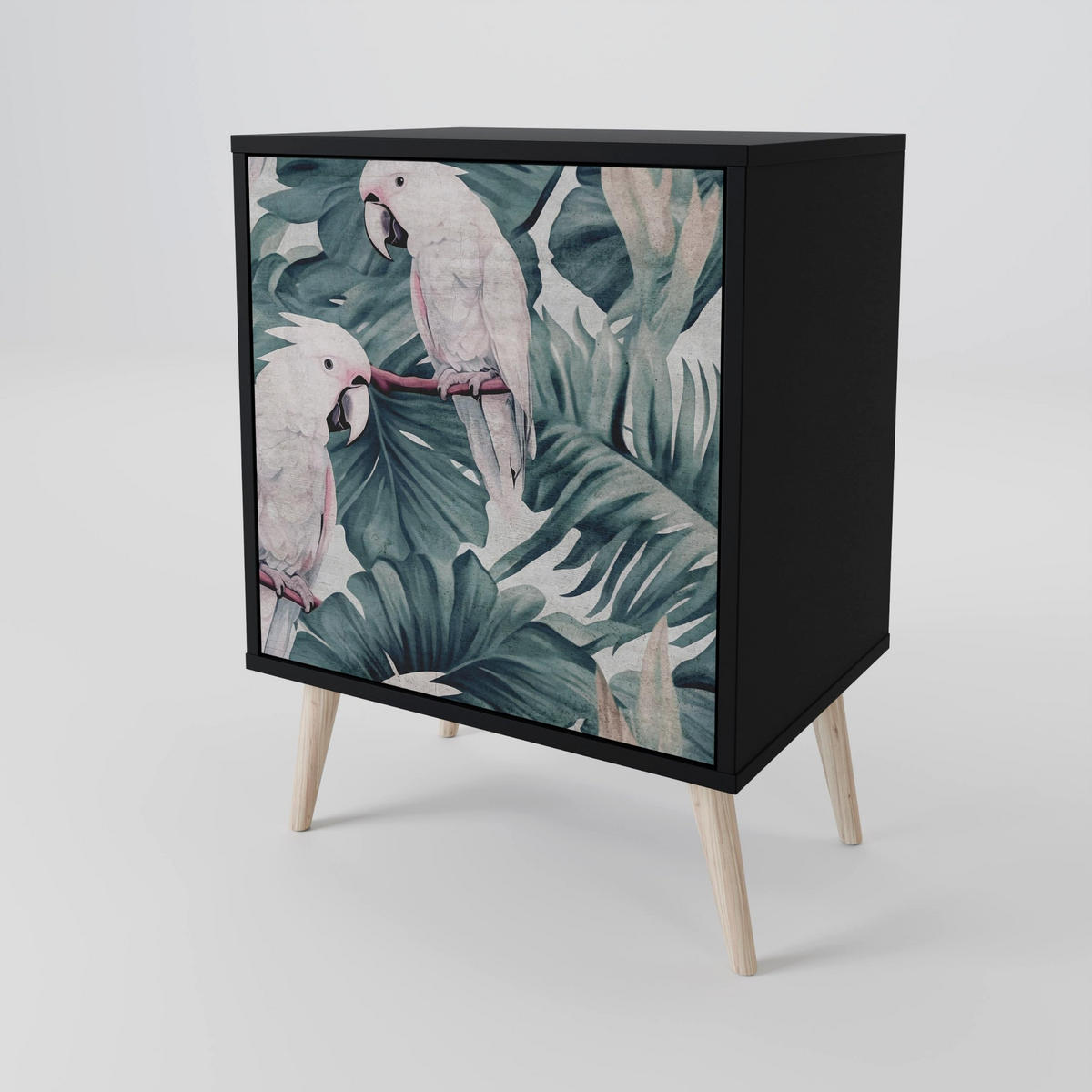 SIDEBOARD POPINJAY LOOK, Schwarz, 57,5x42x72,5 cm, Schwarze Metallfüße - Multicolor/Schwarz, Holzwerkstoff/Metall (57.5/72.5/42cm) - SpaceRebels