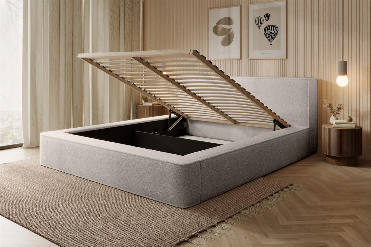 POLSTERBETT Omaha In Euphoria Komplett - Creme, Holzwerkstoff/Textil (160/200cm) - Fun Möbel