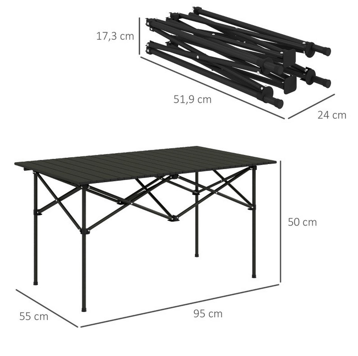 LOUNGETISCH 95/55/50 cm schwarz aus Aluminium klappbar - Schwarz, Metall (95/55/50cm) - OKWISH
