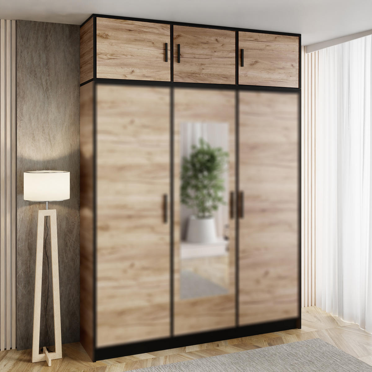 ŠATNÍ SKŘÍŇ ROJ s nástavbou 3D Dub Craft - medově dubová, kompozitní dřevo (157/247/39cm) - Kier Furniture