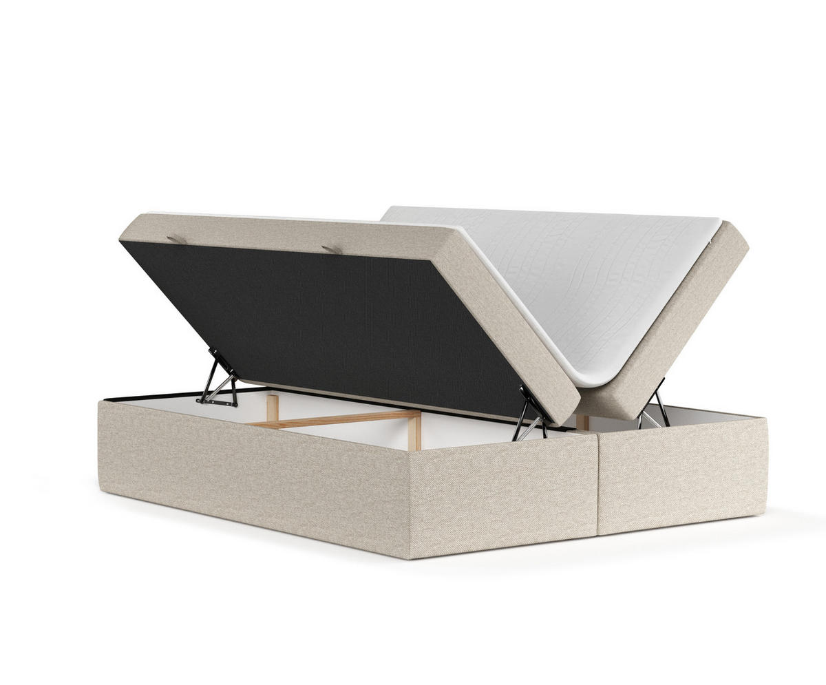 BOXBETT Lennon Beige 140/200 cm im Webstoff - Beige/Schwarz, Holz/Holzwerkstoff (140/200cm) - Maison de Reve