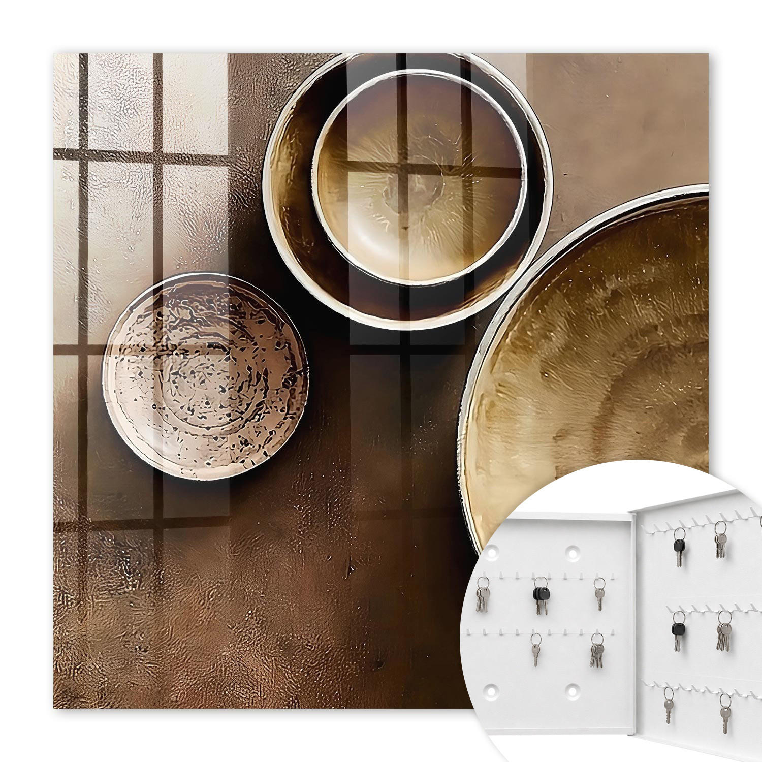 SCHLÜSSELBOX Weiß 30x30 cm – Türöffnung nach rechts - Braunes Set - Braun, Metall (30/30/5cm) - TULUP