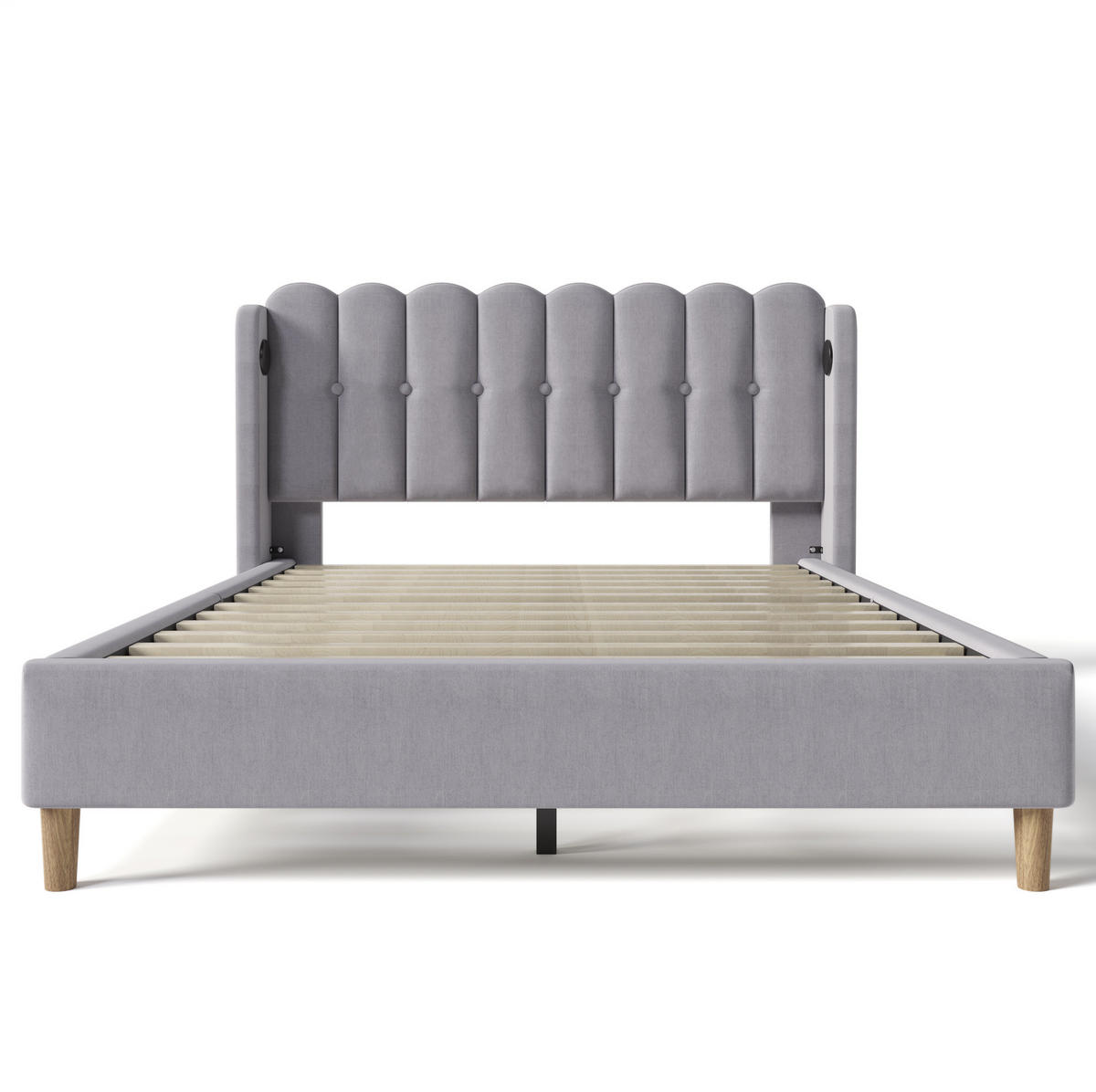 POLSTERBETT 140/200 cm Grau mit USB- und Type-C-Anschlüssen - Grau, Textil (140/200cm) - OKWISH