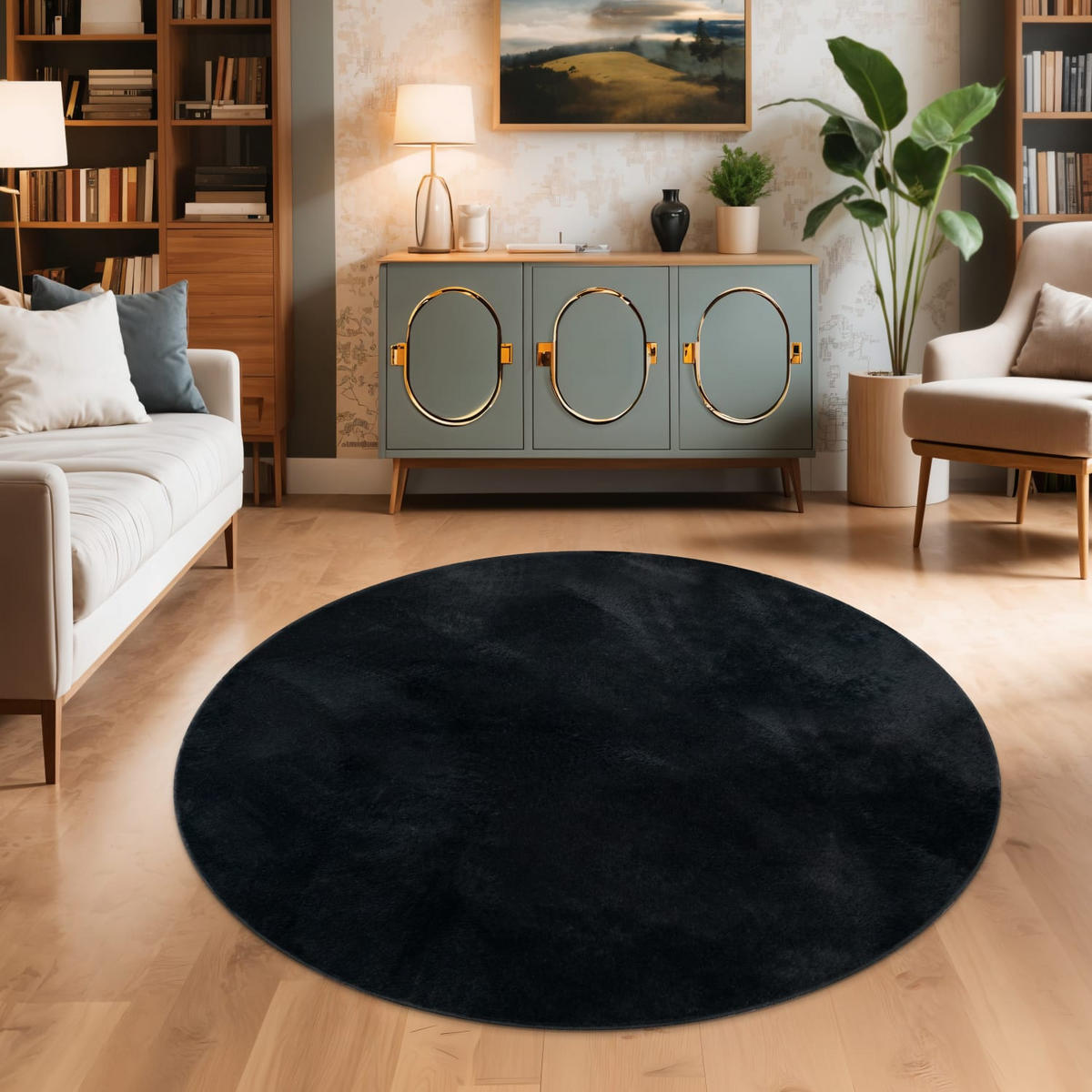HOCHFLORTEPPICH 120/120 cm Soft 380 - Schwarz, Kunststoff (120/120cm) - Paco Home