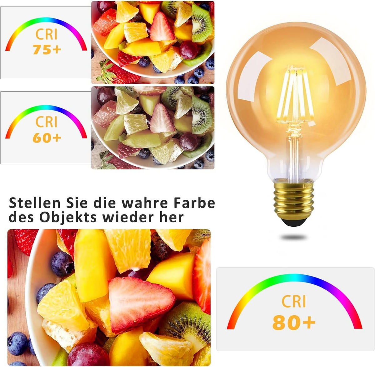 LED žárovky E27 4W (sada 6 ks) - průhledná, sklo (9.5/14cm) - Nettlife