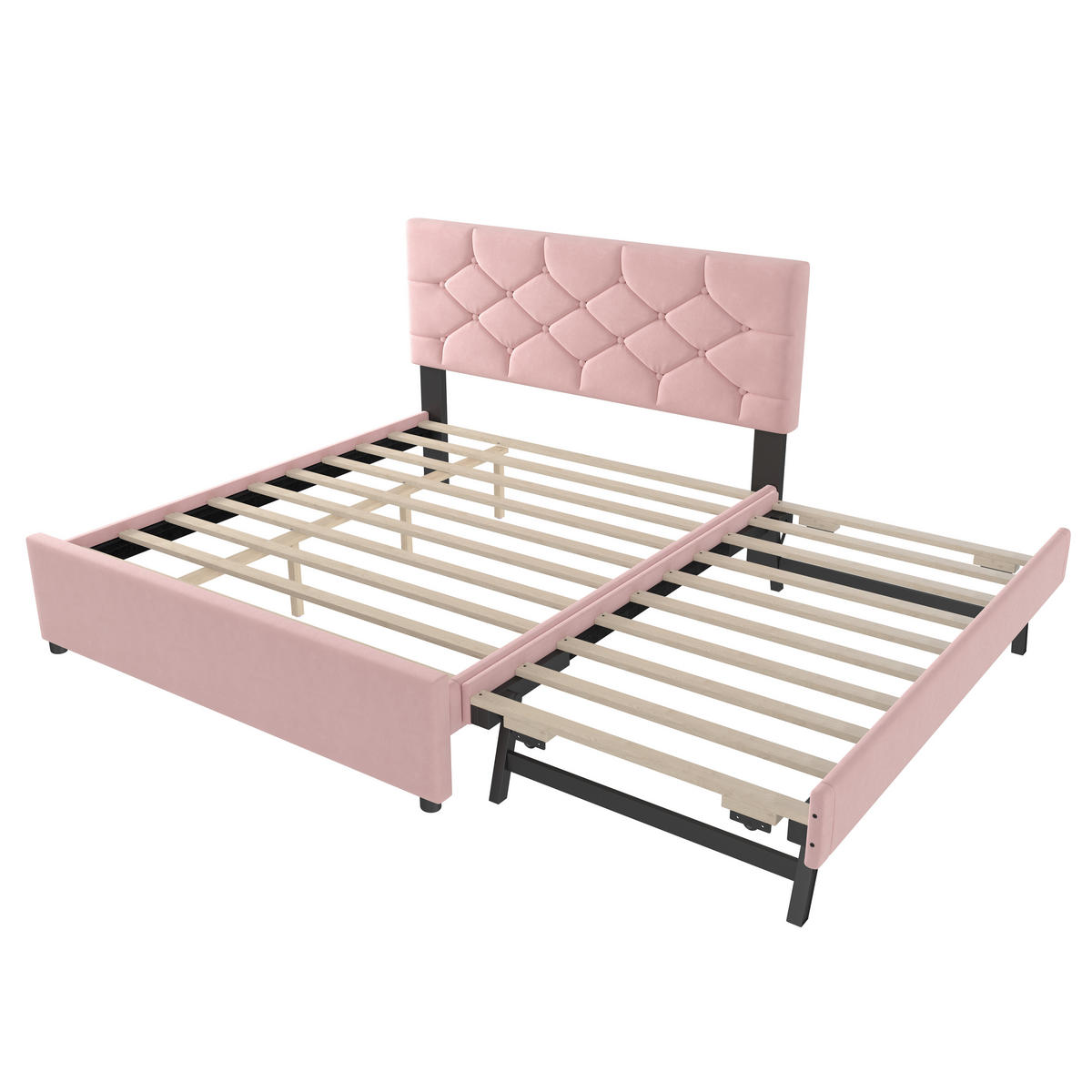 POLSTERBETT 140x200cm Rosa Samt Rollcontainer Minimalistisch - Pink, Holz (140/200cm) - FLIEKS