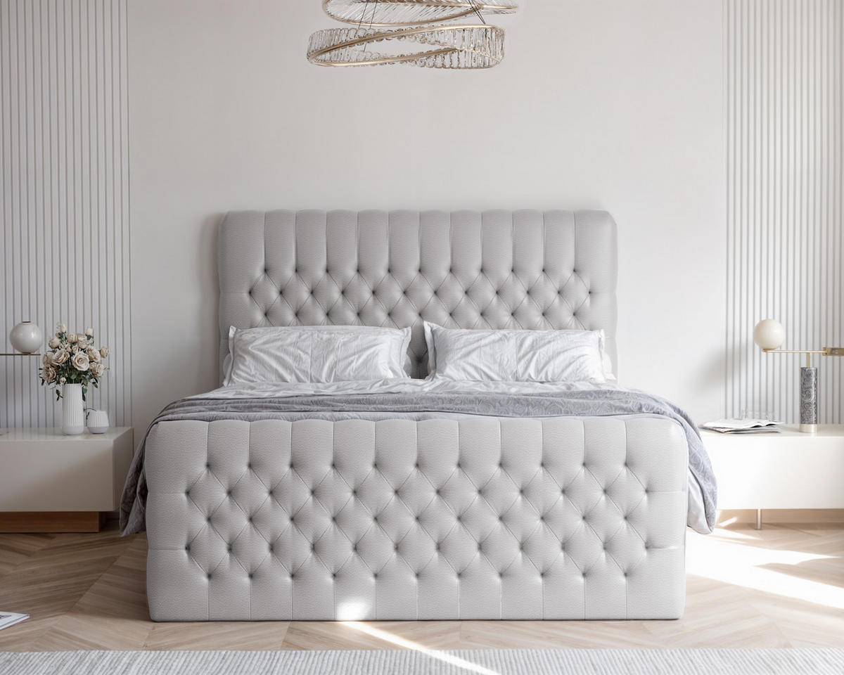 BOXBETT ALBA PLUS 160/200 cm mit Matratze und Topper, Grau - Grau, Textil (160/200cm) - Idohome