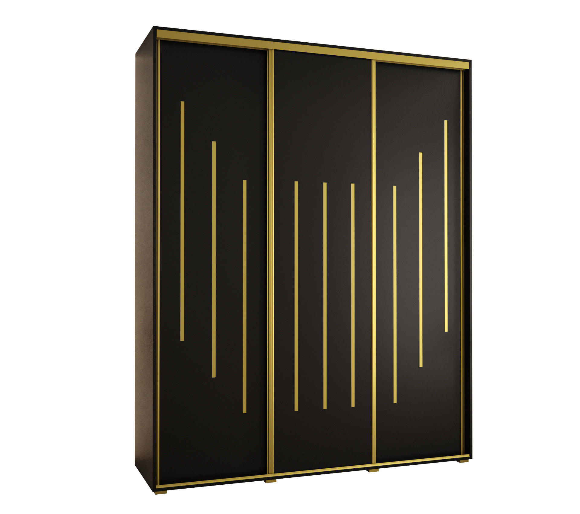Abiks Möbel Schwebetürenschrank Schwarz, Schwarz, Gold 200x235x60 cm