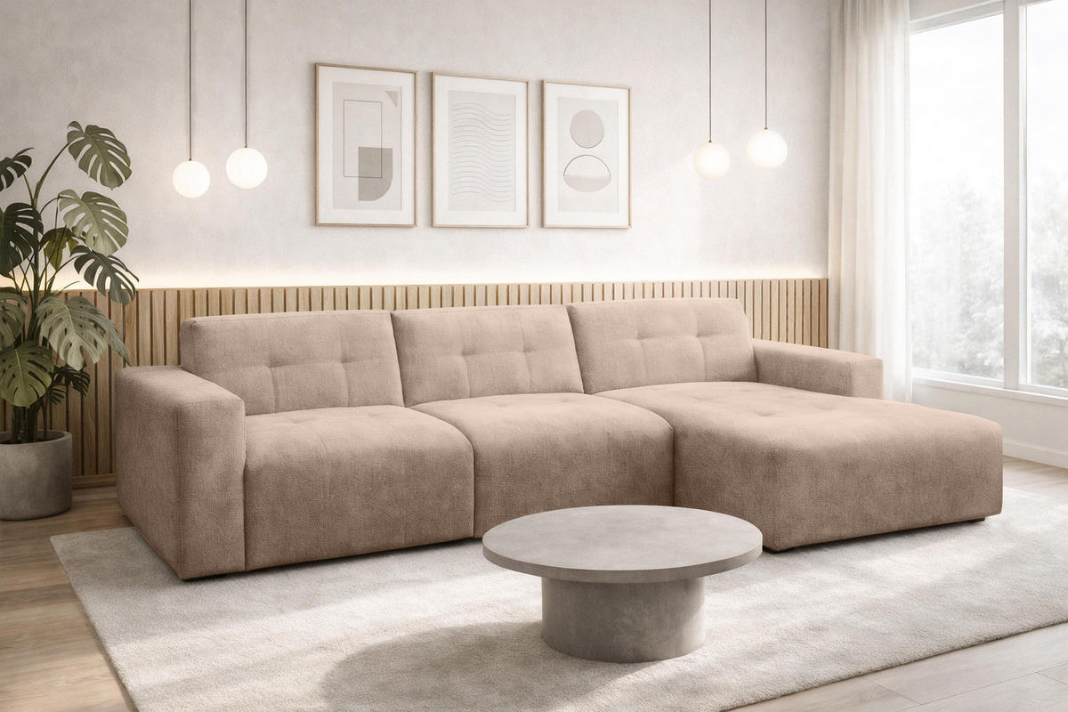 ECKSOFA L Form Corlu Braun 310/165/78 cm – stilvolle kleine Eckcouch Rechts - Schwarz/Braun, Kunststoff/Textil (165/310cm) - AX Living