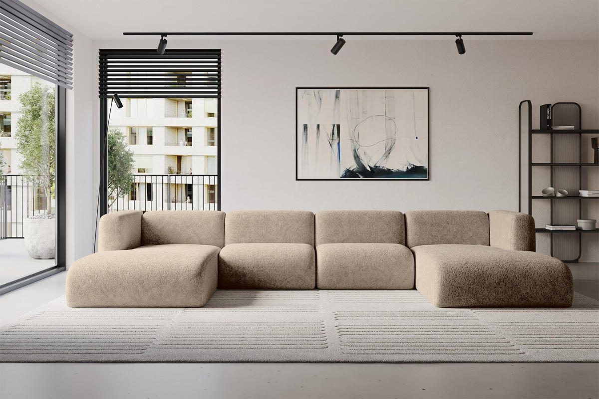 WOHNLANDSCHAFT MIRA-U2 408x179x70 Braun Velours - Schwarz/Braun, Holzwerkstoff/Kunststoff (408/70/179cm) - ALTDECOR