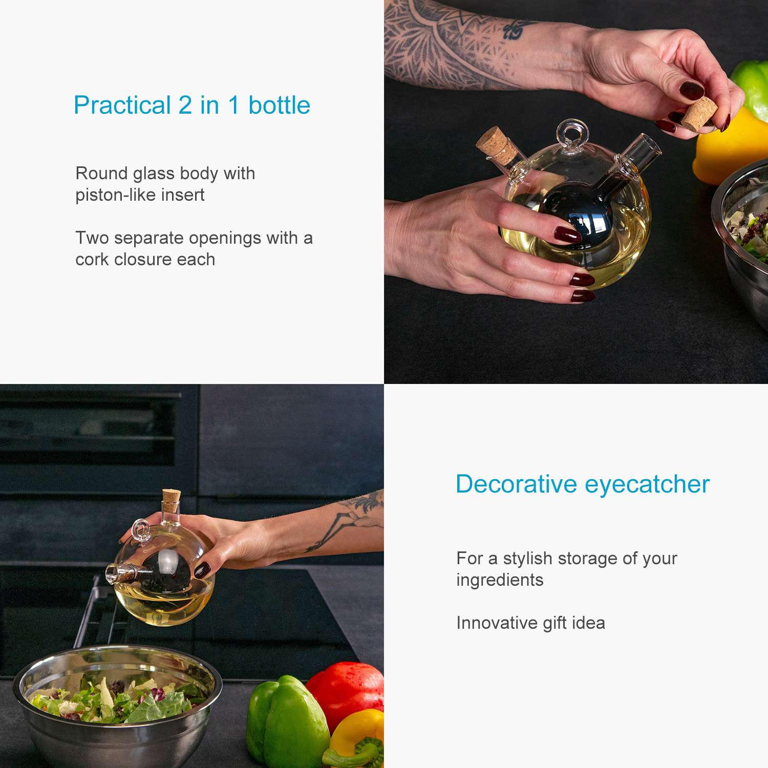 Thumbnail - Intirilife Essig-, Transparent, Glas, 10.5x11.5x13 cm, Tischkultur & Servieren, Essig & Ölflaschen