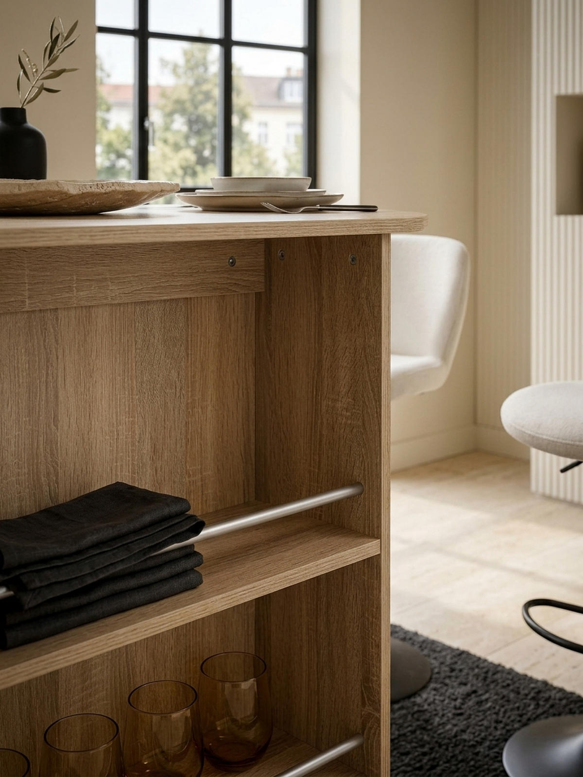 KÜCHENTRESEN GANDER Edelstahl 3 Fächer Ablage, Beige 120x60x107 cm - Beige, Holz/Metall (60/120/107cm) - KADIMA DESIGN