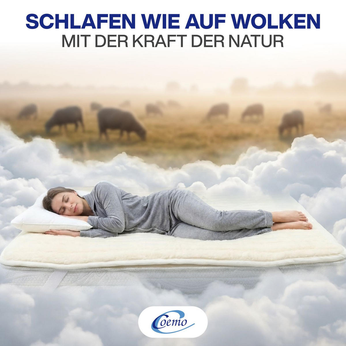 MATRATZENAUFLAGE Wolle und Biokeramik-Polster 90/200/6 - Beige, Naturmaterialien (90/200cm) - Coemo