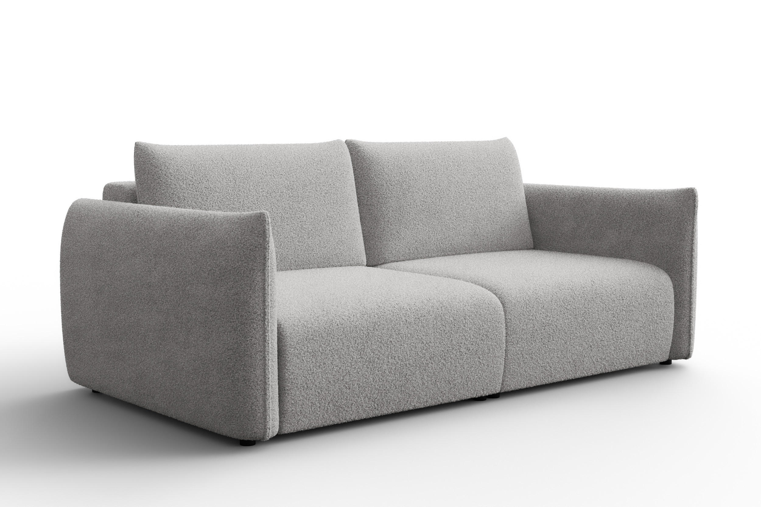 SOFA TAUER 3-Sitzer, Bouclé-Stoff hellgrau - Hellgrau/Schwarz, Holz/Textil (206/84/112cm) - Courtois Laville