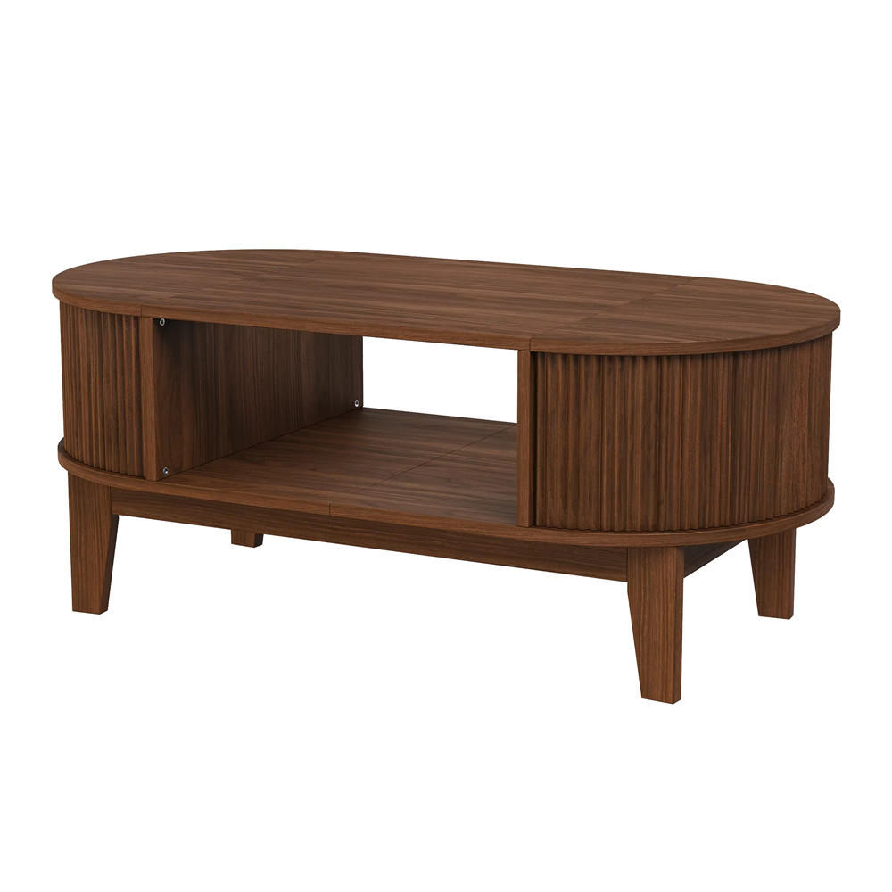 COUCHTISCH oval Stauraum Ablage Walnuss 100x50,4x50 - Braun, Holz (100/50/50.4cm) - Kaket