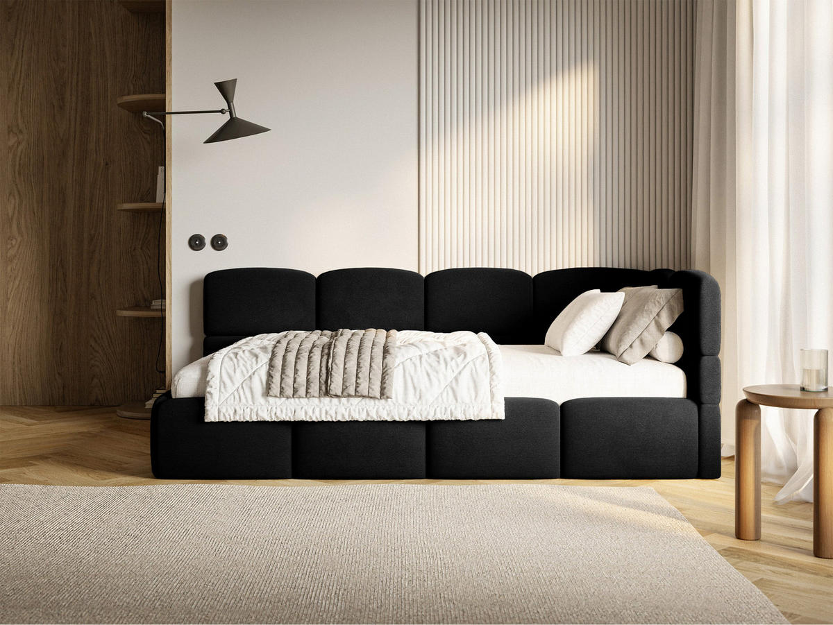 ŠTUDENTSKÁ POSTEĽ Cloudy čierna 90x200 cm, záhlavie vpravo, zamat - čierna, textil/plast (90/200cm) - Selsey