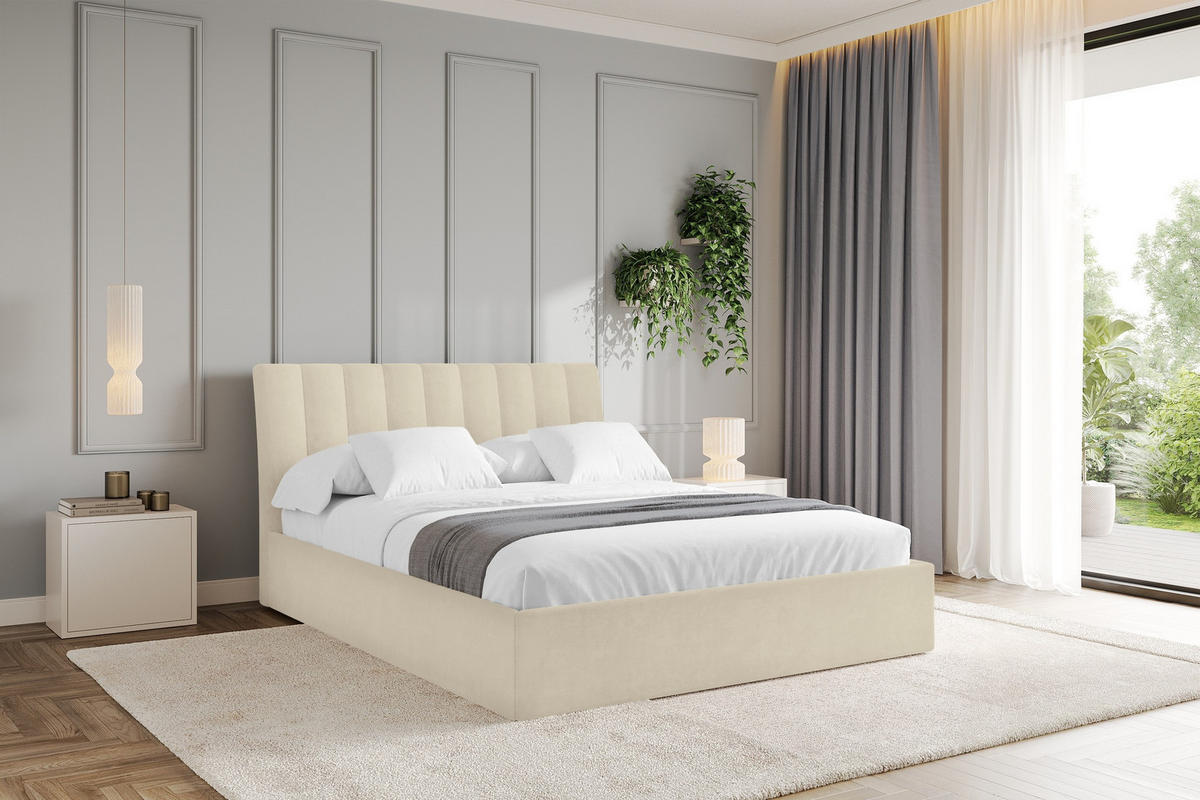 POLSTERBETT mit Bettkasten und Lattenrost, Boxbett ohne Matratze - ILAN 180x200 Beige - Beige, Holzwerkstoff/Textil (180/200cm) - ALTDECOR