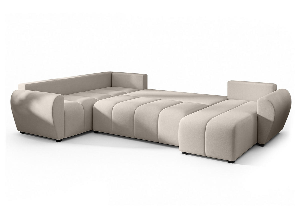 WOHNLANDSCHAFT Malatya U Form MAX Beige 311/145/82 cm mit Schlaffunktion - Beige/Schwarz, Kunststoff/Textil (303/82/208cm) - AX Living